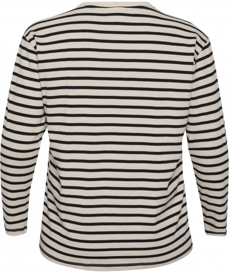 Kaffe Curve Winni Дълъг ръкав Тениска Антично бяло/Черен райе - Тениски - 
