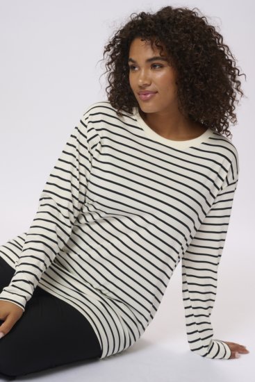 Kaffe Curve Winni Дълъг ръкав Тениска Антично бяло/Черен райе - Тениски - 