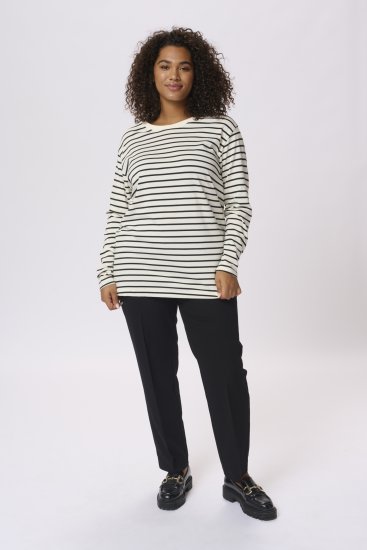 Kaffe Curve Winni Дълъг ръкав Тениска Антично бяло/Черен райе - Тениски - 