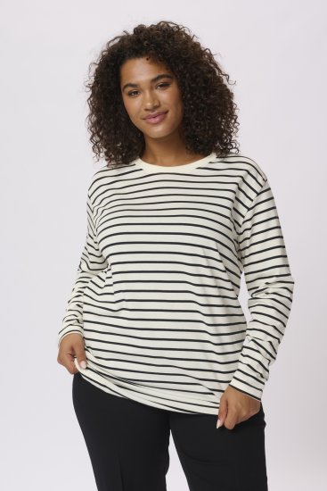Kaffe Curve Winni Дълъг ръкав Тениска Антично бяло/Черен райе - Тениски - 