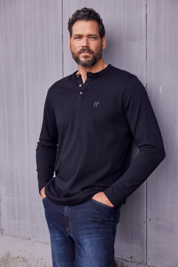 JP1880 Henley T-Shirt Long Sleeve Black TALL - МЪЖКО ОБЛЕКЛО MT-6XLT - дрехи за високи мъже