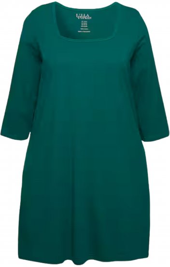 Ulla Popken Square Neckline Knit Swing A-line Pocket Tunic Emerald - Тениски - 