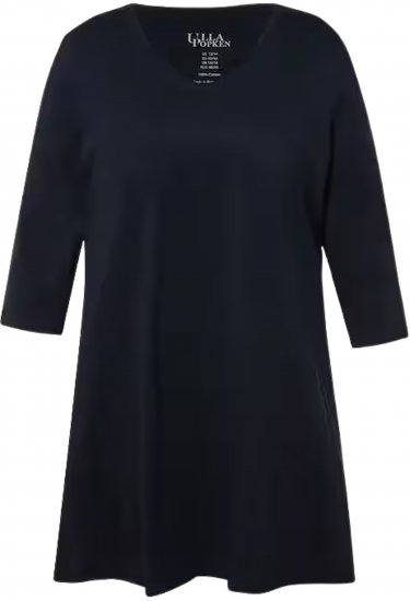Ulla Popken V-Neck Swing A-line Hem Cotton Knit Tunic Navy - Тениски - 