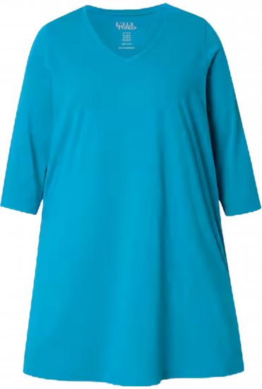 Ulla Popken V-Neck Swing A-line Hem Cotton Knit Tunic Cerulean - Тениски - 