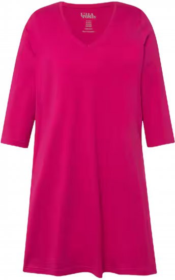 Ulla Popken V-Neck Swing A-line Hem Cotton Knit Tunic Fuchsia Pink - Тениски - 