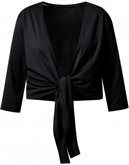 Ulla Popken Versatile Surplice Wrap Tie Hem Bolero Top Black - Тениски - 