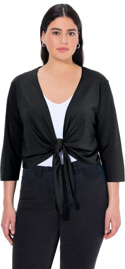 Ulla Popken Versatile Surplice Wrap Tie Hem Bolero Top Black - Тениски - 