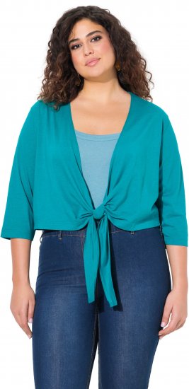 Ulla Popken Versatile Surplice Wrap Tie Hem Bolero Top Teal - Тениски - 