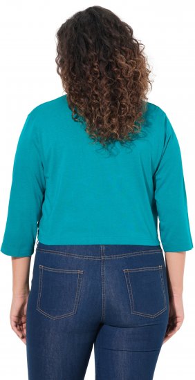 Ulla Popken Versatile Surplice Wrap Tie Hem Bolero Top Teal - Тениски - 