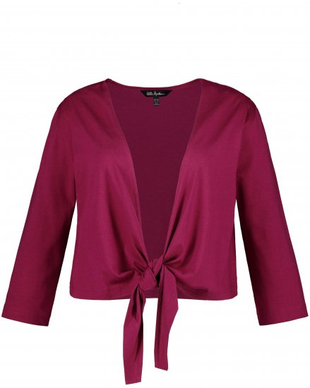 Ulla Popken Versatile Surplice Wrap Tie Hem Bolero Top Magnolia Red - Тениски - 