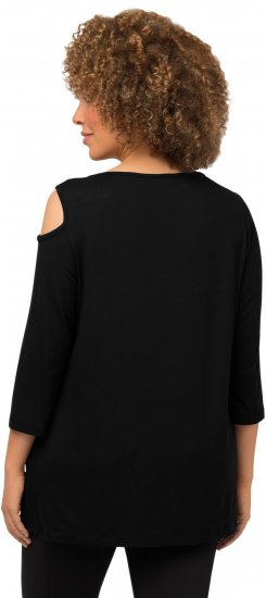 Ulla Popken Asymmetric Petal Cutouts A-line Fit Stretch Knit Top Black - Тениски - 