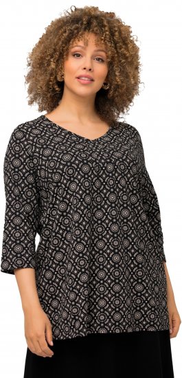 Ulla Popken 3/4 Sleeve Geometric Graphic Tee Black - Тениски - 