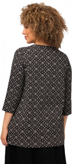 Ulla Popken 3/4 Sleeve Geometric Graphic Tee Black - Тениски - 