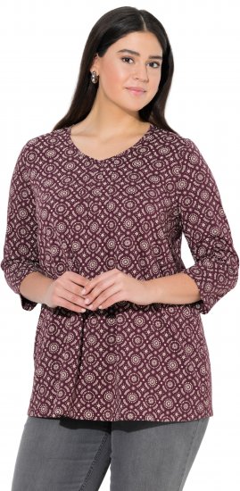 Ulla Popken 3/4 Sleeve Geometric Graphic Tee Plum - Тениски - 