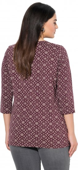 Ulla Popken 3/4 Sleeve Geometric Graphic Tee Plum - Тениски - 