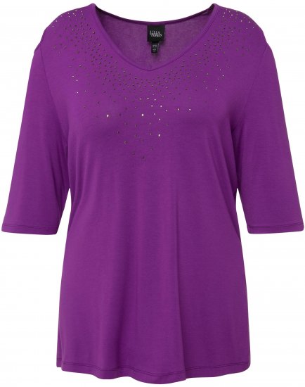 Ulla Popken Rhinestone Detail 3/4 Sleeve Tee Blackberry - Печатни тениски за жени - 
