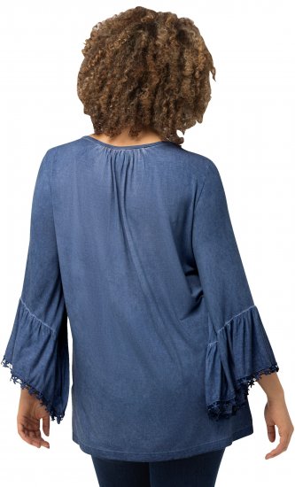 Ulla Popken Trumpet Sleeve Cold Dyed Tee Dove Blue - Печатни тениски за жени - 