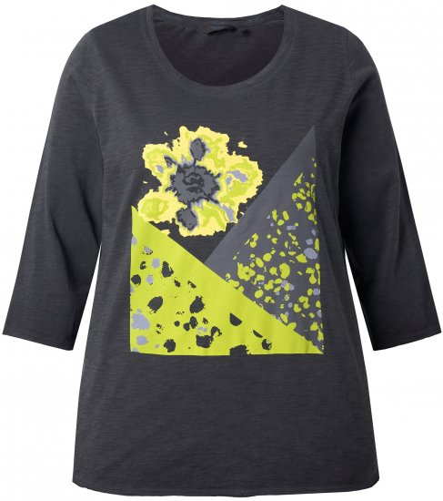 Ulla Popken Graphic Patch Print 3/4 Sleeve T-Shirt Black - Тениски - 