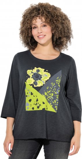 Ulla Popken Graphic Patch Print 3/4 Sleeve T-Shirt Black - Тениски - 