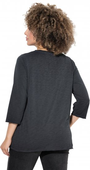 Ulla Popken Graphic Patch Print 3/4 Sleeve T-Shirt Black - Тениски - 