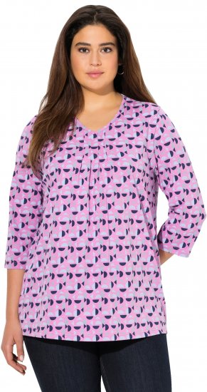 Ulla Popken Geometric Pattern 3/4 Sleeve Tee Amethyst - Печатни тениски за жени - 