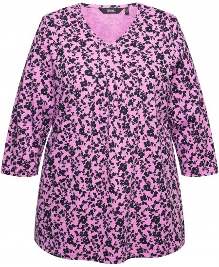Ulla Popken Floral 3/4 Sleeve V-Neck A-Line Tee Amethyst - Тениски - 