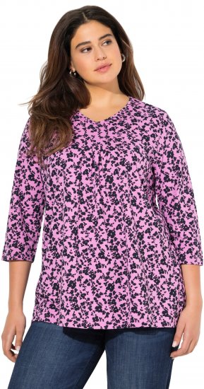 Ulla Popken Floral 3/4 Sleeve V-Neck A-Line Tee Amethyst - Тениски - 