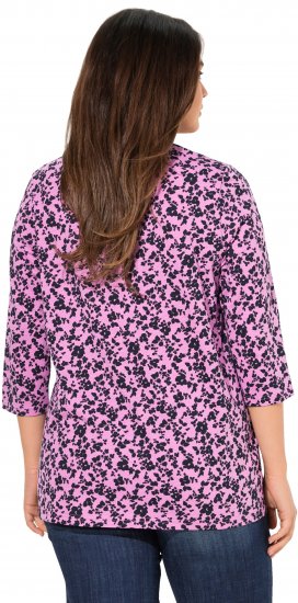 Ulla Popken Floral 3/4 Sleeve V-Neck A-Line Tee Amethyst - Тениски - 