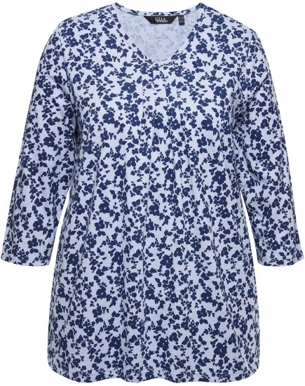Ulla Popken Floral 3/4 Sleeve V-Neck A-Line Tee Blue - Тениски - 