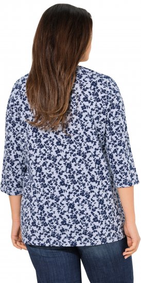 Ulla Popken Floral 3/4 Sleeve V-Neck A-Line Tee Blue - Тениски - 