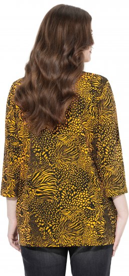 Ulla Popken Animal Print 3/4 Sleeve V-Neck Tee Neon Orange - Тениски - 