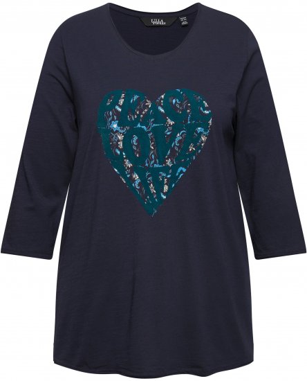 Ulla Popken Peace Love Life 3/4 Sleeve Graphic Tee Navy - Тениски - 