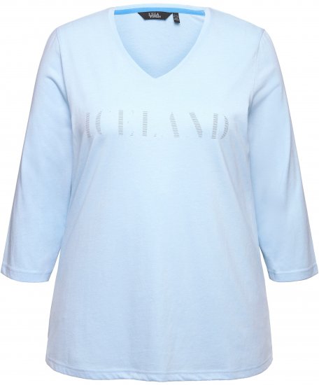 Ulla Popken Country Lettered 3/4 Sleeve Tee Soft Light Blue - Печатни тениски за жени - 