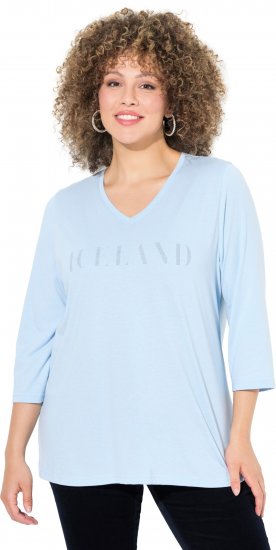 Ulla Popken Country Lettered 3/4 Sleeve Tee Soft Light Blue - Печатни тениски за жени - 