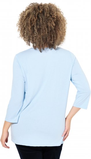Ulla Popken Country Lettered 3/4 Sleeve Tee Soft Light Blue - Печатни тениски за жени - 