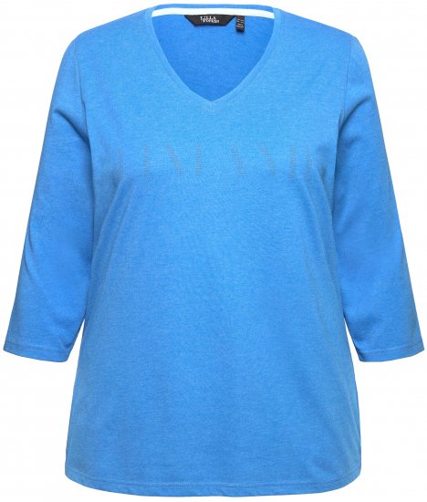 Ulla Popken Country Lettered 3/4 Sleeve Tee Teal Blue - Печатни тениски за жени - 