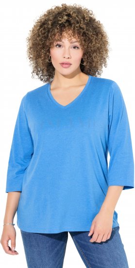 Ulla Popken Country Lettered 3/4 Sleeve Tee Teal Blue - Печатни тениски за жени - 