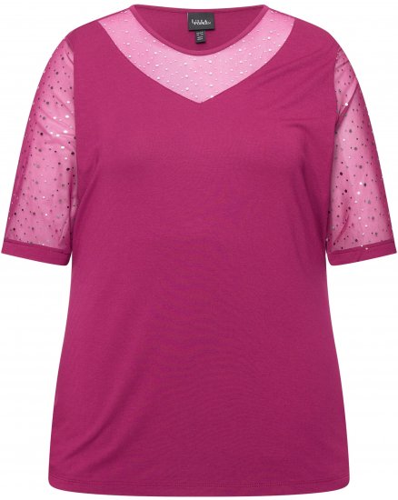 Ulla Popken Sequined Mesh Sleeve Blouse Aubergine - Тениски - 