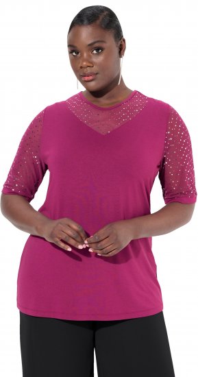 Ulla Popken Sequined Mesh Sleeve Blouse Aubergine - Тениски - 