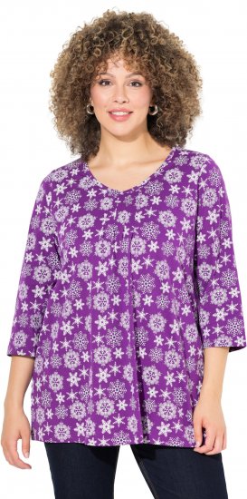 Ulla Popken Snowflake Print 3/4 Sleeve A-Line Tee Dark Purple - Печатни тениски за жени - 