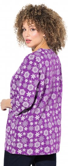 Ulla Popken Snowflake Print 3/4 Sleeve A-Line Tee Dark Purple - Печатни тениски за жени - 