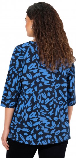 Ulla Popken Scribble Print Square Neck 3/4 Sleeve Tee Navy - Печатни тениски за жени - 