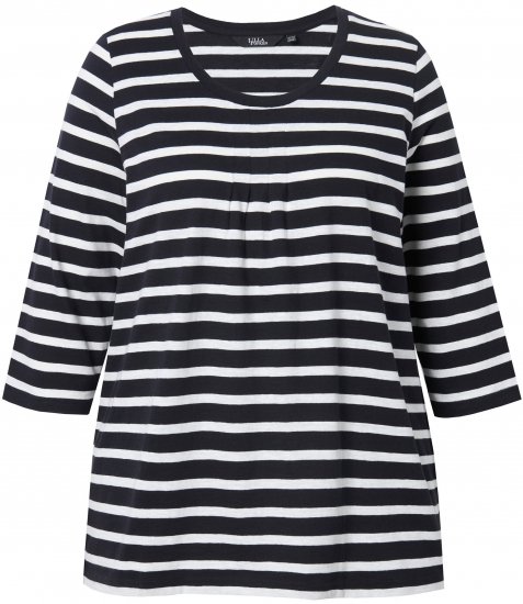 Ulla Popken Striped 3/4 Sleeve A-Line Tee Black - Тениски - 