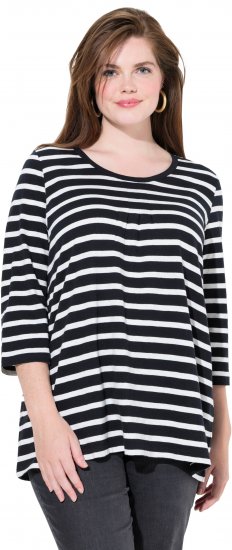 Ulla Popken Striped 3/4 Sleeve A-Line Tee Black - Тениски - 