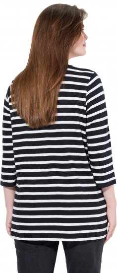 Ulla Popken Striped 3/4 Sleeve A-Line Tee Black - Тениски - 