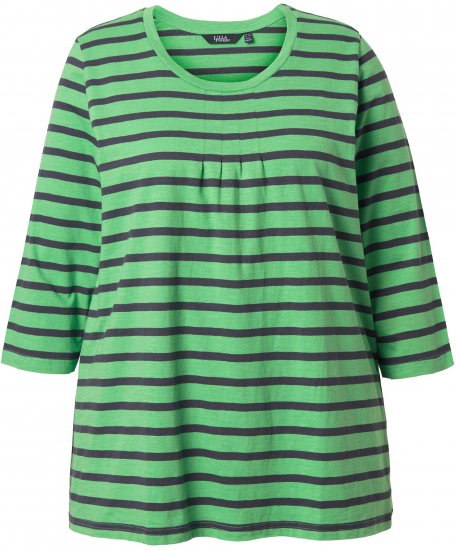 Ulla Popken Striped 3/4 Sleeve A-Line Tee Apple Green - Тениски - 