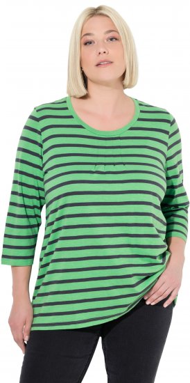 Ulla Popken Striped 3/4 Sleeve A-Line Tee Apple Green - Тениски - 