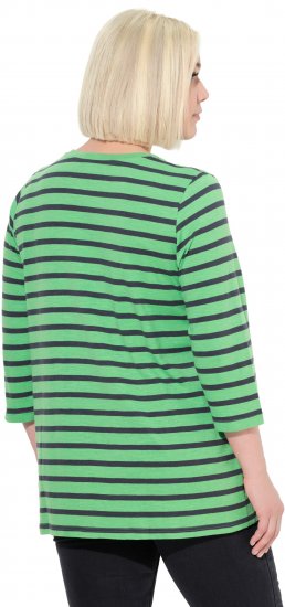 Ulla Popken Striped 3/4 Sleeve A-Line Tee Apple Green - Тениски - 