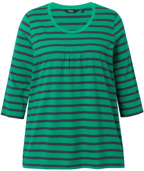 Ulla Popken Striped 3/4 Sleeve A-Line Tee Moss Green - Тениски - 