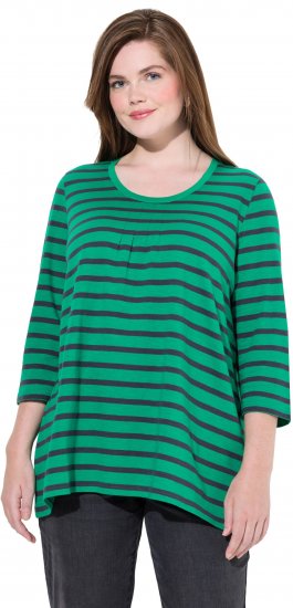 Ulla Popken Striped 3/4 Sleeve A-Line Tee Moss Green - Тениски - 
